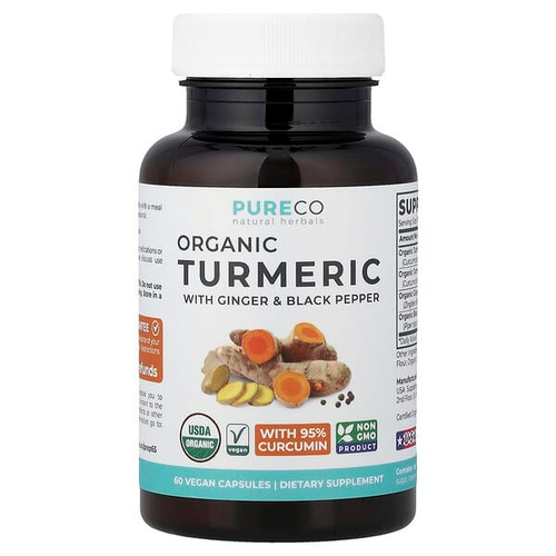 <img alt="Pure Co., Organic Turmeric with Ginger & Black Pepper, 60 Vegan Capsules" title="Pure Co., Organic Turmeric with Ginger & Black Pepper, 60 Vegan Capsules,810148710538"