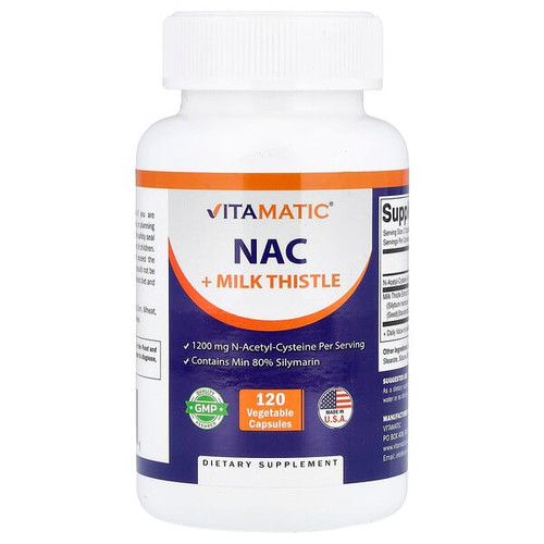 <img alt="Vitamatic, NAC + Milk Thistle, 120 Vegetable Capsules" title="Vitamatic, NAC + Milk Thistle, 120 Vegetable Capsules,810078475071"
