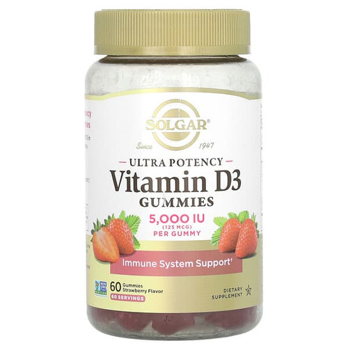 <img alt="Solgar, Ultra Potency Vitamin D3 Gummies, Strawberry, 125 mcg (5,000 IU), 60 Gummies" title="Solgar, Ultra Potency Vitamin D3 Gummies, Strawberry, 125 mcg (5,000 IU), 60 Gummies,810122620136"