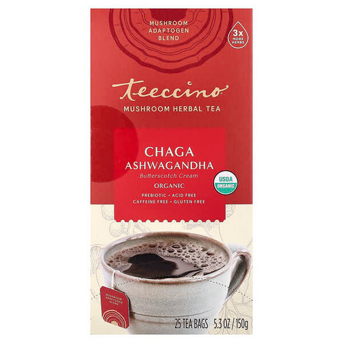 <img alt="Teeccino, Organic Mushroom Herbal Tea, Chaga Ashwagandha, Butterscotch Cream, Caffeine Free, 25 Tea Bags, 5.3 oz (150 g)" title="Teeccino, Organic Mushroom Herbal Tea, Chaga Ashwagandha, Butterscotch Cream, Caffeine Free, 25 Tea Bags, 5.3 oz (150 g),795239450213"