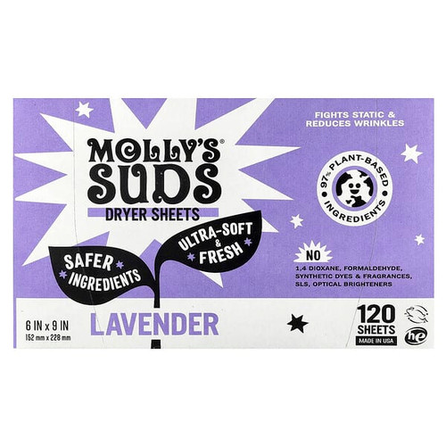 <img alt="Mollys Suds, Dryer Sheets, Lavender, 120 Sheets" title="Mollys Suds, Dryer Sheets, Lavender, 120 Sheets,850024701298"