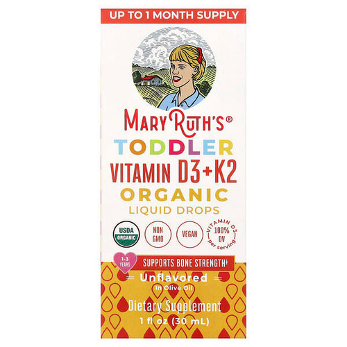 <img alt="MaryRuths, Organic Toddler Vitamin D3 + K2 Liquid Drops, 1-3 Years, Unflavored, 1 fl oz (30 ml)" title="MaryRuths, Organic Toddler Vitamin D3 + K2 Liquid Drops, 1-3 Years, Unflavored, 1 fl oz (30 ml),850018471404"