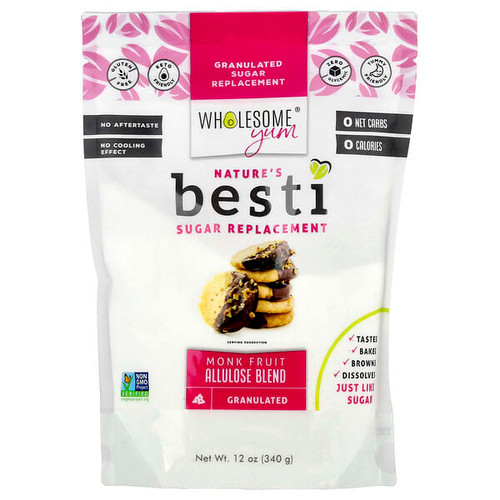 <img alt="Wholesome Yum, Besti, Granulated Sugar Replacement, Monk Fruit Allulose Blend, 12 oz (340 g)" title="Wholesome Yum, Besti, Granulated Sugar Replacement, Monk Fruit Allulose Blend, 12 oz (340 g),850013189625"