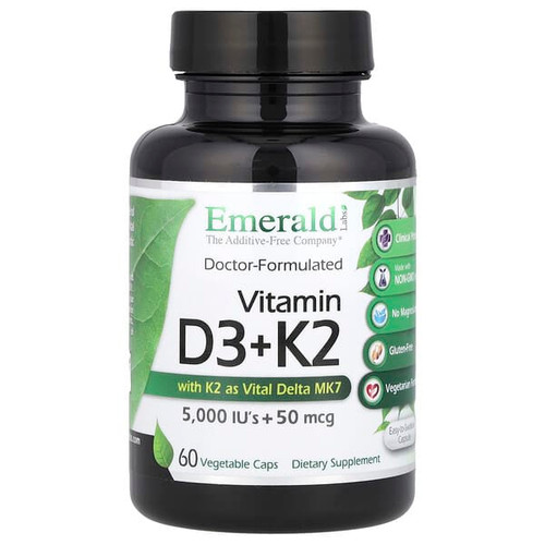 <img alt="Emerald Laboratories, Vitamin D3 + K2, 60 Vegetable Caps" title="Emerald Laboratories, Vitamin D3 + K2, 60 Vegetable Caps,743650003631"
