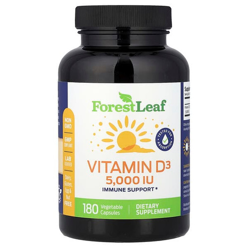 <img alt="Forest Leaf, Vitamin D3, 125 mcg (5,000 IU), 180 Vegetable Capsules" title="Forest Leaf, Vitamin D3, 125 mcg (5,000 IU), 180 Vegetable Capsules,724456488990"
