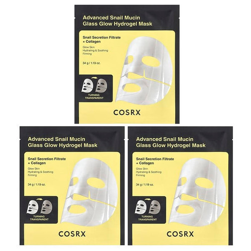 <img alt="CosRx, Advanced Snail Mucin Glass Glow Hydrogel Beauty Mask, 3 Sheets, 1.19 oz (34 g)" title="CosRx, Advanced Snail Mucin Glass Glow Hydrogel Beauty Mask, 3 Sheets, 1.19 oz (34 g),8809598457058"
