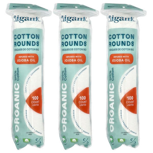 <img alt="Cliganic, Organic Cotton Rounds Infused With Jojoba Oil , 3 Packs, (100 Cotton Rounds) Each" title="Cliganic, Organic Cotton Rounds Infused With Jojoba Oil , 3 Packs, (100 Cotton Rounds) Each,810057563492"