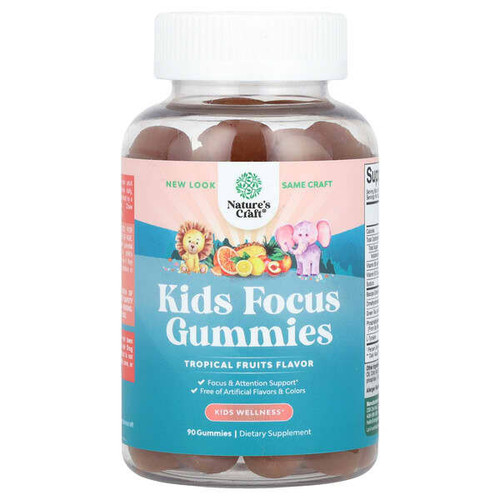 <img alt="Natures Craft, Kids Focus Gummies, Tropical Fruits, 90 Gummies" title="Natures Craft, Kids Focus Gummies, Tropical Fruits, 90 Gummies,850047947710"