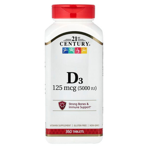 <img alt="21st Century, Vitamin D3, 125 mcg (5,000 IU), 360 Tablets" title="21st Century, Vitamin D3, 125 mcg (5,000 IU), 360 Tablets,740985274033"