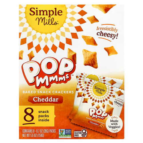 <img alt="Simple Mills, Pop Mmms, Baked Snack Crackers, Cheddar, 8 Packs, 0.7 oz (20 g) Each" title="Simple Mills, Pop Mmms, Baked Snack Crackers, Cheddar, 8 Packs, 0.7 oz (20 g) Each,810021672335"