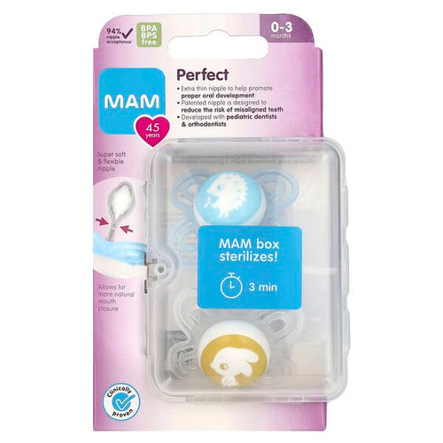 <img alt="MAM, Perfect Pacifier, 0-3 Months, Boy, 2 Count" title="MAM, Perfect Pacifier, 0-3 Months, Boy, 2 Count,845296005342"