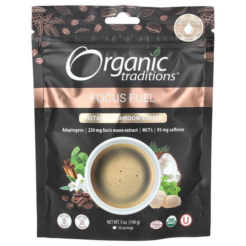 <img alt="Organic Traditions, Instant Mushroom Coffee, Focus Fuel, 5 oz (140 g)" title="Organic Traditions, Instant Mushroom Coffee, Focus Fuel, 5 oz (140 g),627733000864"