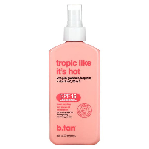 <img alt="b.tan, Tropic Like Its Hot, Deep Tanning Dry Spray Oil Sunscreen, SPF 15, 8 fl oz (236 ml)" title="b.tan, Tropic Like Its Hot, Deep Tanning Dry Spray Oil Sunscreen, SPF 15, 8 fl oz (236 ml),9347108046297"