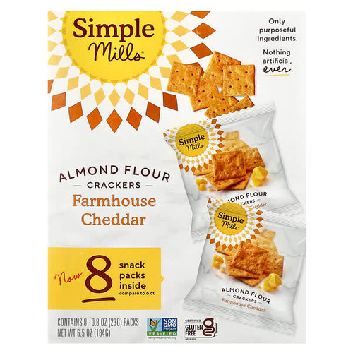 <img alt="Simple Mills, Almond Flour Crackers, Farmhouse Cheddar, 8 Packs, 0.8 oz (23 g) Each" title="Simple Mills, Almond Flour Crackers, Farmhouse Cheddar, 8 Packs, 0.8 oz (23 g) Each,810021672045"