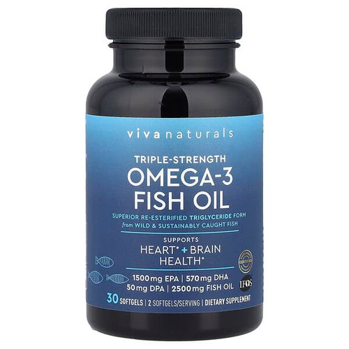 <img alt="Viva Naturals, Omega-3 Fish Oil, Triple-Strength, 30 Softgels (1,250 mg per Softgel)" title="Viva Naturals, Omega-3 Fish Oil, Triple-Strength, 30 Softgels (1,250 mg per Softgel),811067032718"