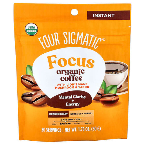 <img alt="Four Sigmatic, Focus, Organic Instant Coffee With Lions Mane Mushroom & Yacon, Medium Roast, 1.76 oz (50 g)" title="Four Sigmatic, Focus, Organic Instant Coffee With Lions Mane Mushroom & Yacon, Medium Roast, 1.76 oz (50 g),816897024643"