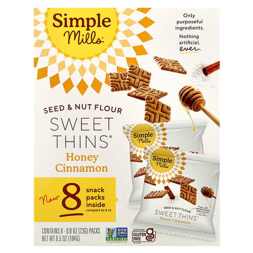 <img alt="Simple Mills, Seed & Nut Flour, Sweet Thins, Honey Cinnamon, 8 Packs, 0.8 oz (23 g) Each" title="Simple Mills, Seed & Nut Flour, Sweet Thins, Honey Cinnamon, 8 Packs, 0.8 oz (23 g) Each,810021672007"