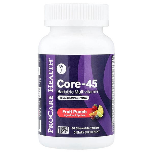<img alt="ProCare Health, Core-45, Bariatric Multivitamin, Fruit Punch, 30 Chewable Tablets" title="ProCare Health, Core-45, Bariatric Multivitamin, Fruit Punch, 30 Chewable Tablets,850067388265"