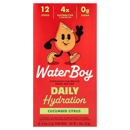 <img alt="Waterboy, Daily Hydration, Electrolyte Drink Mix, Cucumber Citrus, 12 Stick Packs, 0.11 oz (3.2 g) Each" title="Waterboy, Daily Hydration, Electrolyte Drink Mix, Cucumber Citrus, 12 Stick Packs, 0.11 oz (3.2 g) Each,850038437510"