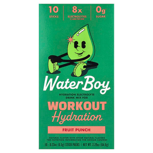 <img alt="Waterboy, Workout Hydration, Electrolyte Drink Mix, Fruit Punch, 10 Stick Packs, 0.23 oz (6.5 g) Each" title="Waterboy, Workout Hydration, Electrolyte Drink Mix, Fruit Punch, 10 Stick Packs, 0.23 oz (6.5 g) Each,850038437749"