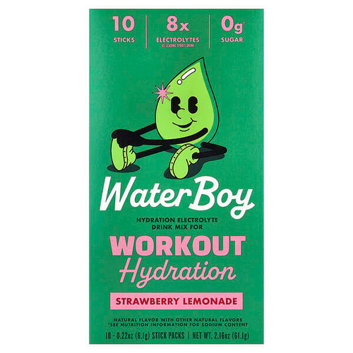 <img alt="Waterboy, Workout Hydration, Electrolyte Drink Mix, Strawberry Lemonade, 10 Stick Packs, 0.22 oz (6.1 g) Each" title="Waterboy, Workout Hydration, Electrolyte Drink Mix, Strawberry Lemonade, 10 Stick Packs, 0.22 oz (6.1 g) Each,850038437527"