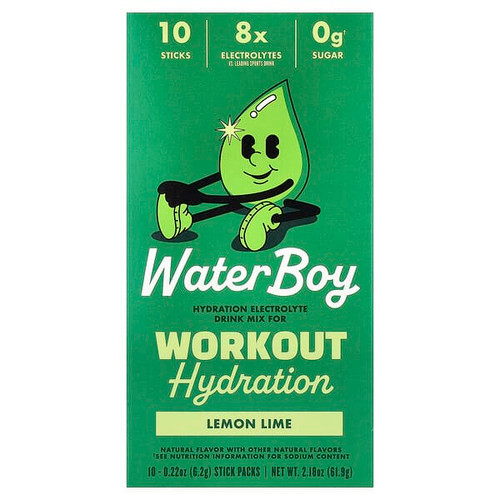 <img alt="Waterboy, Workout Hydration, Electrolyte Drink Mix, Lemon Lime, 10 Stick Packs, 0.22 oz (6.2 g) Each" title="Waterboy, Workout Hydration, Electrolyte Drink Mix, Lemon Lime, 10 Stick Packs, 0.22 oz (6.2 g) Each,850038437558"