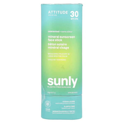 <img alt="ATTITUDE, Sunly, Mineral Sunscreen Face Stick, SPF 30, Unscented, 0.7 oz (20 g)" title="ATTITUDE, Sunly, Mineral Sunscreen Face Stick, SPF 30, Unscented, 0.7 oz (20 g),626232160949"