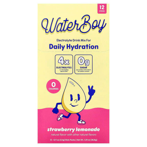 <img alt="Waterboy, Daily Hydration, Electrolyte Drink Mix, Strawberry Lemonade, 12 Stick Packs, 0.11 oz (3.1 g) Each" title="Waterboy, Daily Hydration, Electrolyte Drink Mix, Strawberry Lemonade, 12 Stick Packs, 0.11 oz (3.1 g) Each,850038437480"