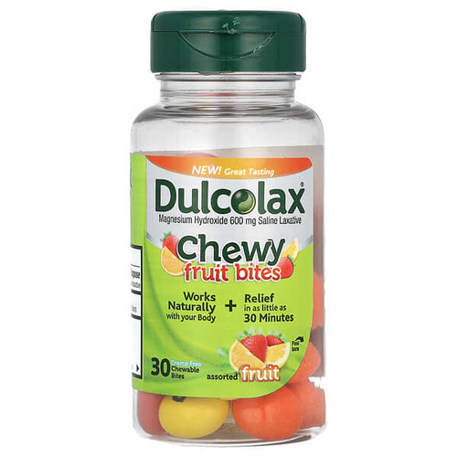 <img alt="Dulcolax, Chewy Fruit Bites, Assorted Fruit , 30 Chewable Bites" title="Dulcolax, Chewy Fruit Bites, Assorted Fruit , 30 Chewable Bites,681421025607"