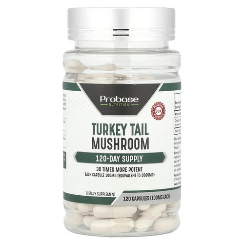 <img alt="Probase Nutrition, Turkey Tail Mushroom, 100 mg, 120 Capsules" title="Probase Nutrition, Turkey Tail Mushroom, 100 mg, 120 Capsules,647379690595"