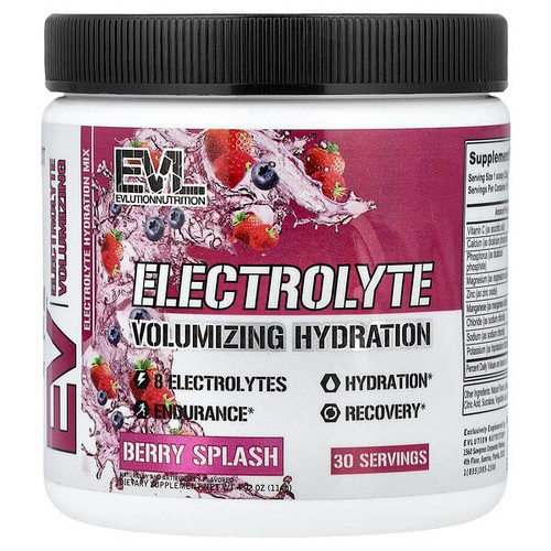 <img alt="EVLution Nutrition, Electrolyte Volumizing Hydration, Berry Splash, 4.02 oz (114 g)" title="EVLution Nutrition, Electrolyte Volumizing Hydration, Berry Splash, 4.02 oz (114 g),818901028821"