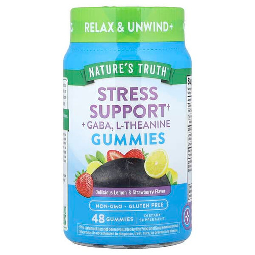 <img alt="Natures Truth, Stress Support + GABA, L-Theanine, Lemon & Strawberry, 48 Gummies" title="Natures Truth, Stress Support + GABA, L-Theanine, Lemon & Strawberry, 48 Gummies,840093114457"