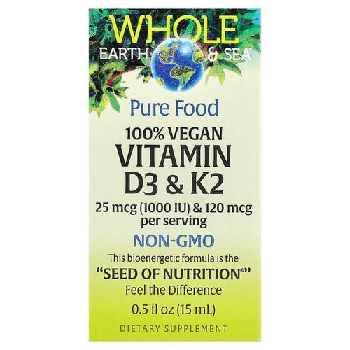 <img alt="Natural Factors, Whole Earth Sea, 100% Vegan Vitamin D3 & K2, 0.5 fl oz (15 ml)" title="Natural Factors, Whole Earth Sea, 100% Vegan Vitamin D3 & K2, 0.5 fl oz (15 ml),068958357478"