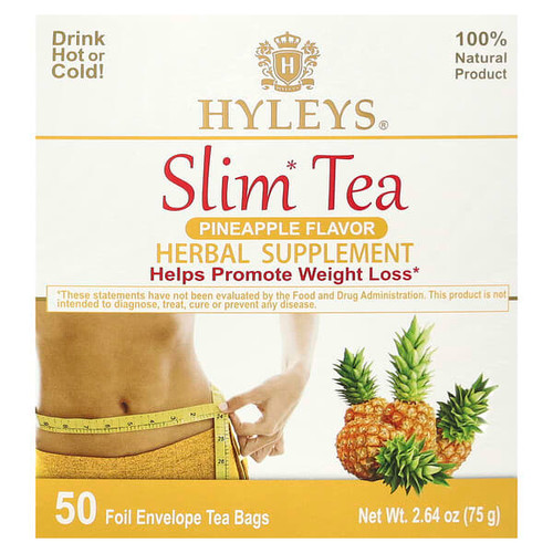 <img alt="Hyleys Tea, Slim Tea, Pineapple, 50 Foil Envelope Tea Bags, 2.64 oz (75 g)" title="Hyleys Tea, Slim Tea, Pineapple, 50 Foil Envelope Tea Bags, 2.64 oz (75 g),850016054388"