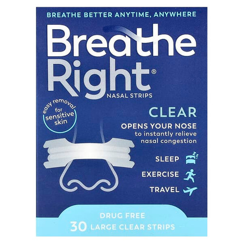 <img alt="Breathe Right, Nasal Strips, Large, 30 Clear Strips" title="Breathe Right, Nasal Strips, Large, 30 Clear Strips,810071800054"