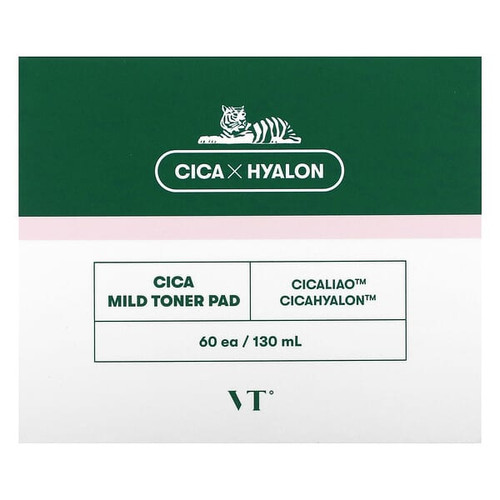 <img alt="VT Cosmetics, Cica Mild Toner Pad, 60 Pads, 130 ml" title="VT Cosmetics, Cica Mild Toner Pad, 60 Pads, 130 ml,8809695670640"
