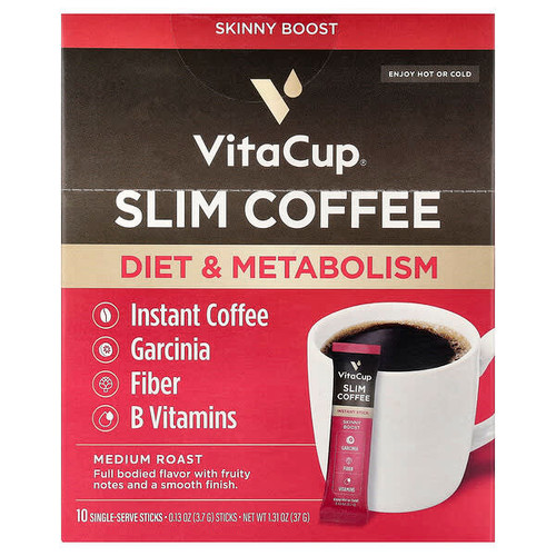 <img alt="VitaCup, Slim Instant Coffee, Medium Roast, 10 Single-Serve Sticks, 0.13 oz (3.7 g) Each" title="VitaCup, Slim Instant Coffee, Medium Roast, 10 Single-Serve Sticks, 0.13 oz (3.7 g) Each,850012316152"