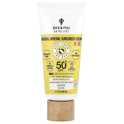 <img alt="Bee & You, Kids, Natural Mineral Sunscreen Cream, SPF 50+, 2.7 fl oz (80 ml)" title="Bee & You, Kids, Natural Mineral Sunscreen Cream, SPF 50+, 2.7 fl oz (80 ml),190853001702"
