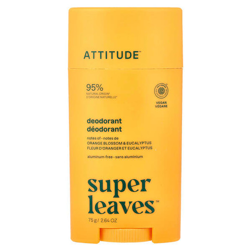 <img alt="ATTITUDE, Super Leaves, Deodorant Stick, Orange Blossom & Eucalyptus, 2.64 oz (75 g)" title="ATTITUDE, Super Leaves, Deodorant Stick, Orange Blossom & Eucalyptus, 2.64 oz (75 g),626232119763"