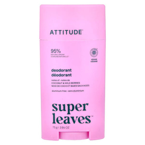 <img alt="ATTITUDE, Super Leaves, Deodorant Stick, Coconut & Wild Berries, 2.64 oz (75 g)" title="ATTITUDE, Super Leaves, Deodorant Stick, Coconut & Wild Berries, 2.64 oz (75 g),626232119787"