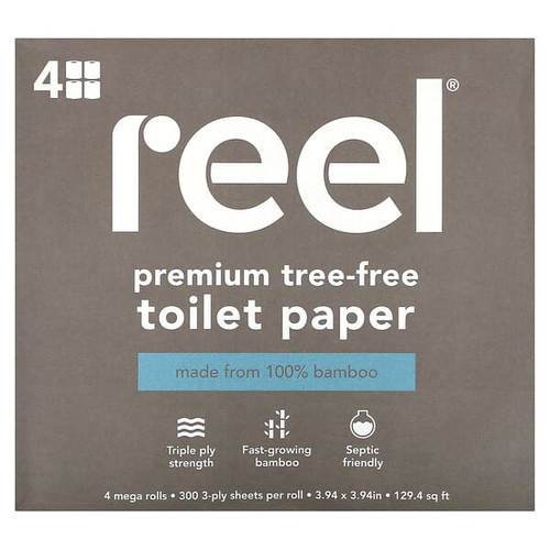 <img alt="Reel, Premium Tree-Free Toilet Paper, 4 Mega Rolls" title="Reel, Premium Tree-Free Toilet Paper, 4 Mega Rolls,860007660405"