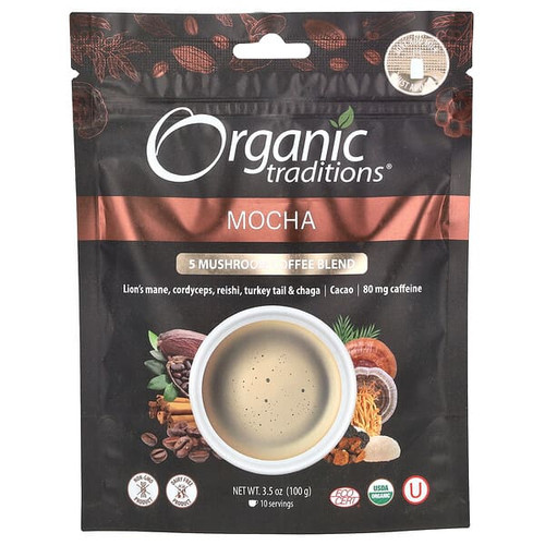 <img alt="Organic Traditions, 5 Mushroom Coffee Blend, Mocha, 3.5 oz (100 g)" title="Organic Traditions, 5 Mushroom Coffee Blend, Mocha, 3.5 oz (100 g),627733002394"