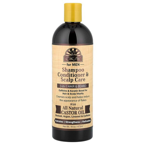 <img alt="Okay Pure Naturals, For Men, Shampoo Conditioner & Scalp Care, 3-in-1 Hair & Beard, 16 oz (473 ml)" title="Okay Pure Naturals, For Men, Shampoo Conditioner & Scalp Care, 3-in-1 Hair & Beard, 16 oz (473 ml),815166023295"