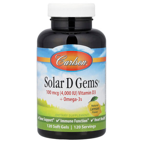<img alt="Carlson, Solar D Gems, Vitamin D3 + Omega-3s, Natural Lemon, 120 Soft Gels" title="Carlson, Solar D Gems, Vitamin D3 + Omega-3s, Natural Lemon, 120 Soft Gels,088395014819"