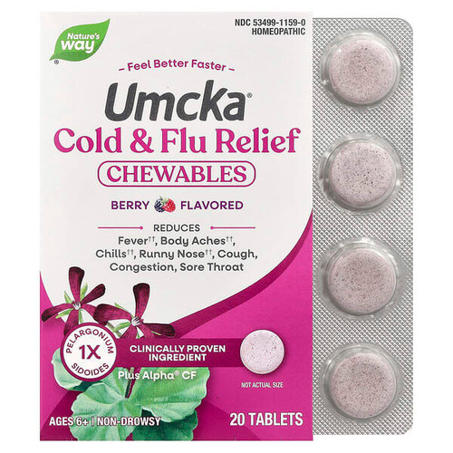 <img alt="Natures Way, Umcka, Cold & Flu Relief Chewables, Ages 6+, Berry, 20 Tablets" title="Natures Way, Umcka, Cold & Flu Relief Chewables, Ages 6+, Berry, 20 Tablets,033674151594"