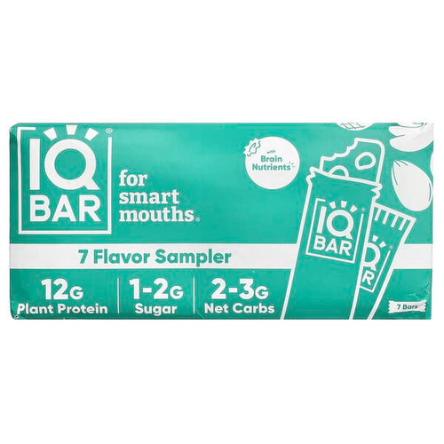 <img alt="IQBAR, Plant Protein Bar, 7 Flavor Sampler, 7 Bars, 1.6 oz (45 g) Each" title="IQBAR, Plant Protein Bar, 7 Flavor Sampler, 7 Bars, 1.6 oz (45 g) Each,850004554210"