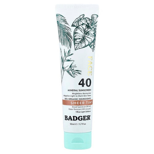 <img alt="Badger, Face, Mineral Sunscreen, SPF 40, Sheer Tint, 1.7 fl oz (50 ml)" title="Badger, Face, Mineral Sunscreen, SPF 40, Sheer Tint, 1.7 fl oz (50 ml),634084471762"
