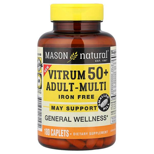 <img alt="Mason Natural, Vitrum 50+ Adult-Multi, Iron Free, 180 Caplets" title="Mason Natural, Vitrum 50+ Adult-Multi, Iron Free, 180 Caplets,311845181572"