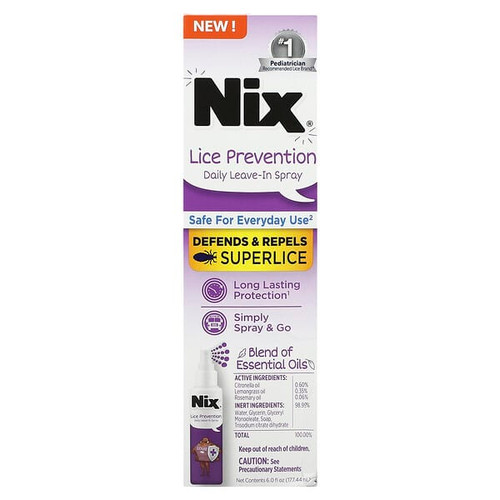<img alt="Nix, Lice Prevention, Daily Leave-In Spray, 6 fl oz (177.44 ml)" title="Nix, Lice Prevention, Daily Leave-In Spray, 6 fl oz (177.44 ml),363736000332"