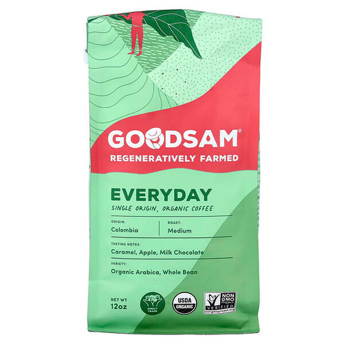 <img alt="GoodSam, Single Origin Organic Coffee, Everyday, Whole Bean, Medium Roast, 12 oz" title="GoodSam, Single Origin Organic Coffee, Everyday, Whole Bean, Medium Roast, 12 oz,850014333249"